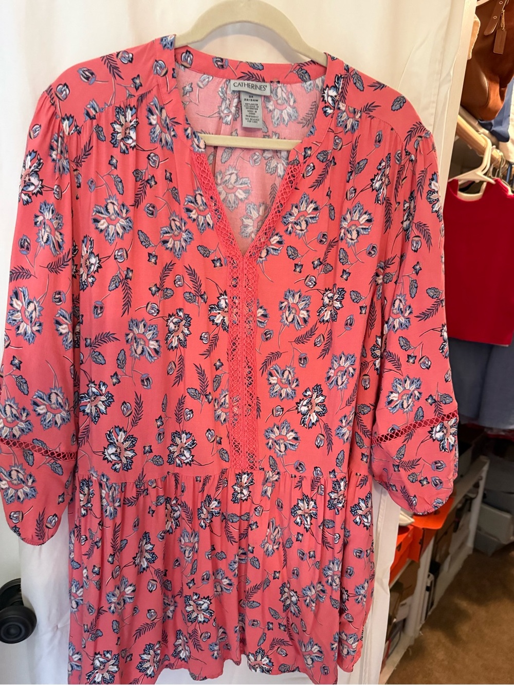 Catherines Coral Pink Floral V-Neck Blouse